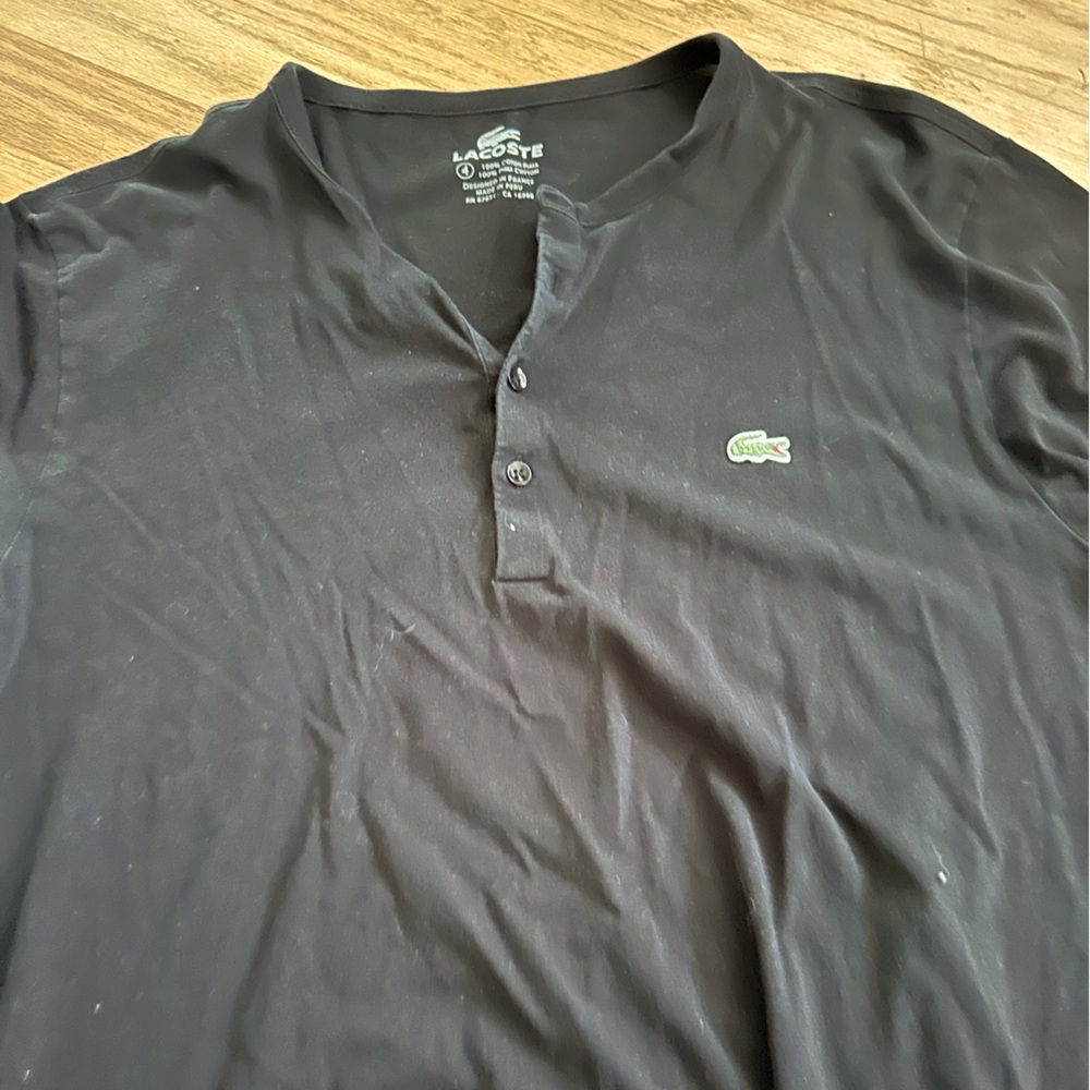 Lacoste Men Medium Black Henley T Shirt